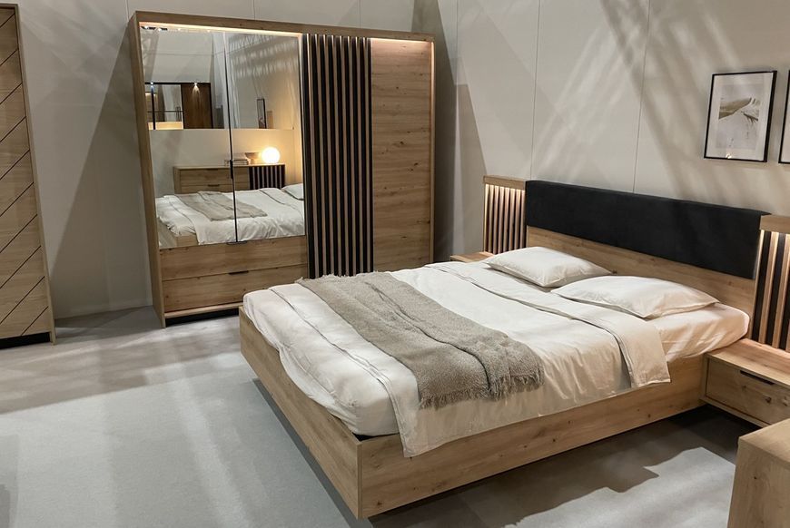 Кровать (каркас) Perfect Home Талли / Tally 160 с мягким изголовьем двуспальная дуб артизан / антрацит фото - Купить Кровати PERFECT HOME в эпицентре мебели GerborDesign.com.ua