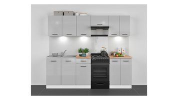 Кухня 230 см Junona Line BRW, кухонний гарнітур 2,3 м Black Red White білий / світло-сірий глянець фото - Купити Кухні BLACK RED WHITE в епіцентрі меблів GerborDesign.com.ua