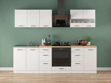 Кухня 260 см Junona Line BRW, кухонный гарнитур 2.6 м Black Red White белый меловой глянец фото - Купить Кухни BLACK RED WHITE в эпицентре мебели GerborDesign.com.ua