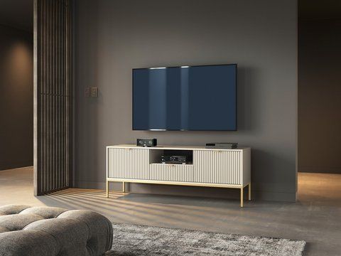 Тумба під телевізор Perfect Home Нова / Nova 2-дверна з 1 шухлядою і золотими ніжками RTV154 кашемір фото - Купити Тумби ТВ PERFECT HOME в епіцентрі меблів GerborDesign.com.ua, Київ, Дніпро, Львів, Луцьк, Хмельницький